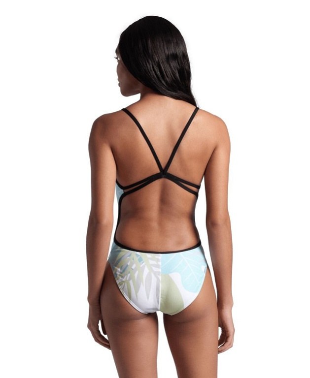 Arena Light Floral Swimsuit Lace Back Black/White Multi 